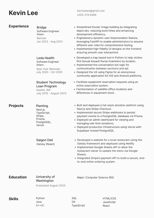 Kevin Lee Resume